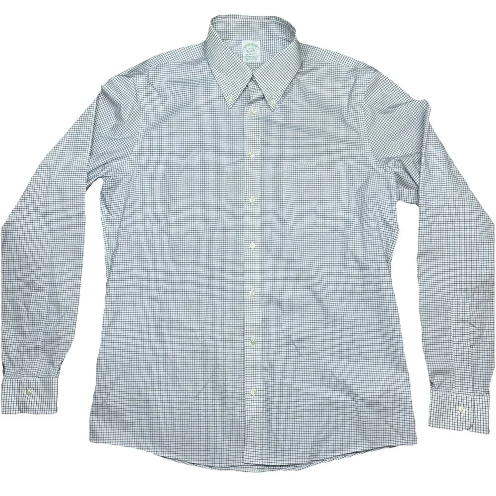 Brooks Brothers Milano Fit Small Check Button Down Men's 16-38 Navy/White Supima